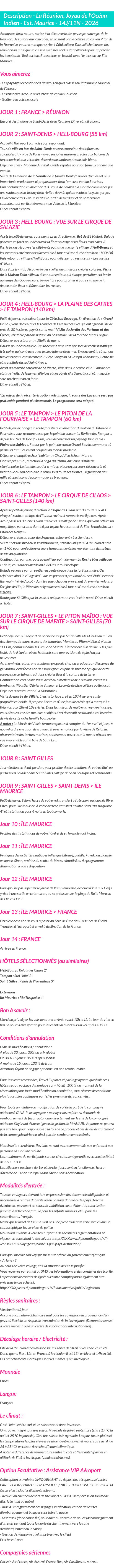 Détails du séjour
