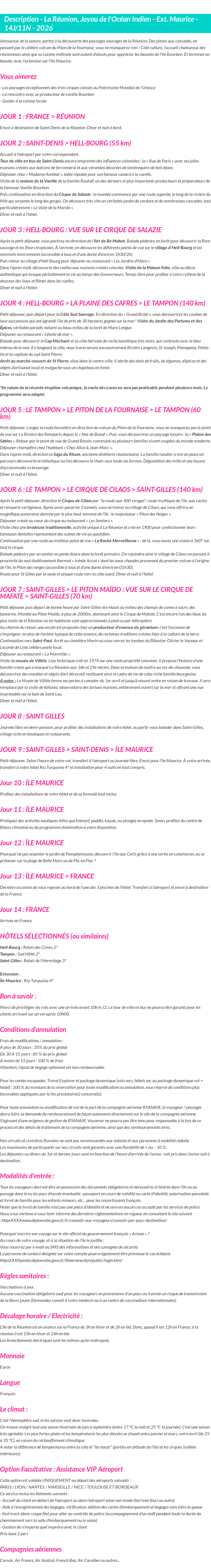 Détails du séjour