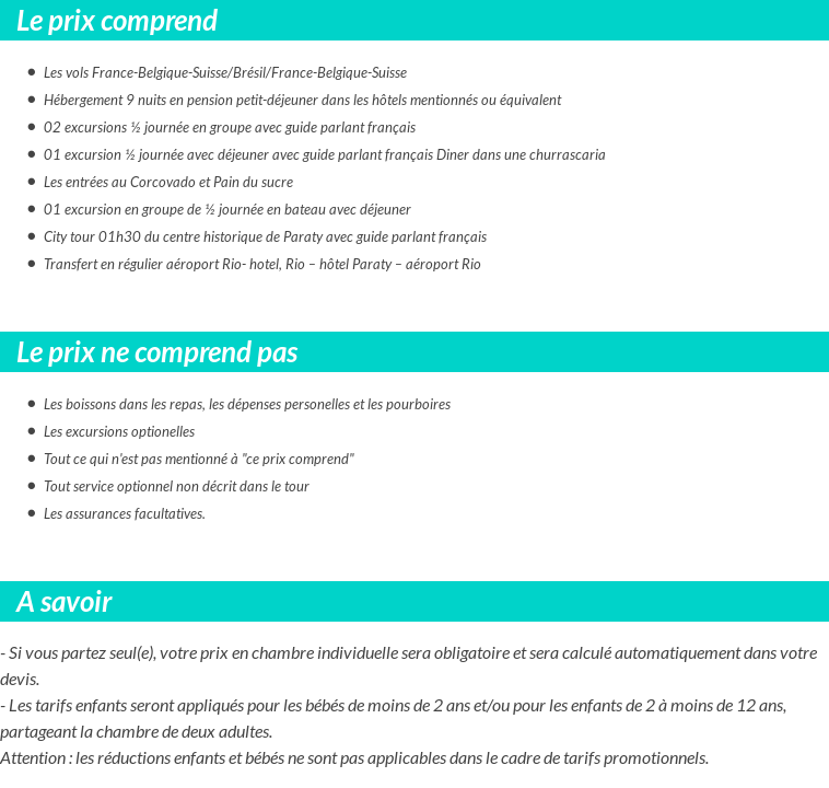 Conditions tarifaires