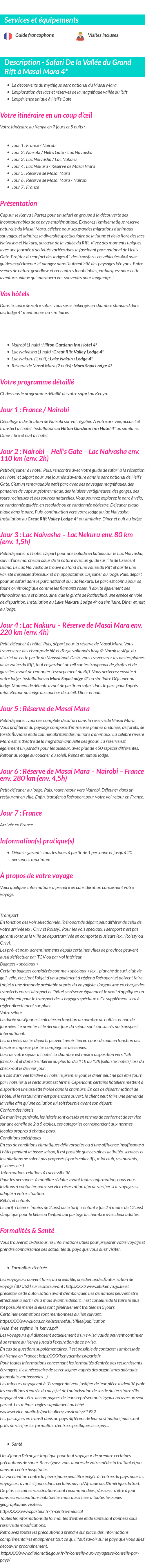 Détails du séjour
