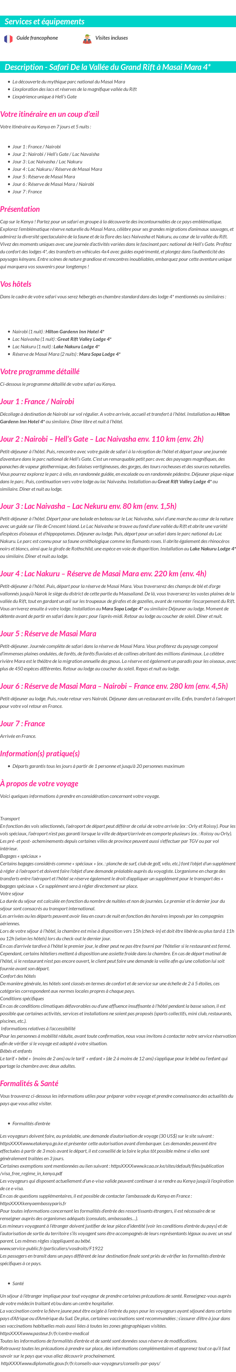 Détails du séjour