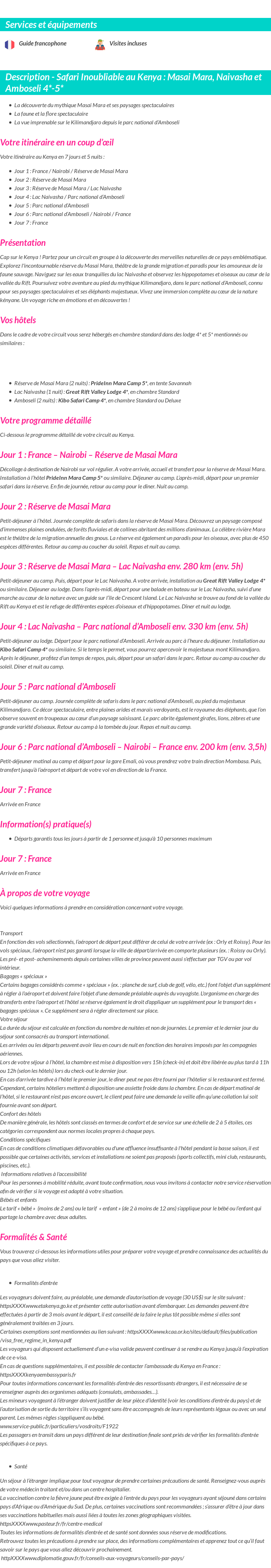 Détails du séjour