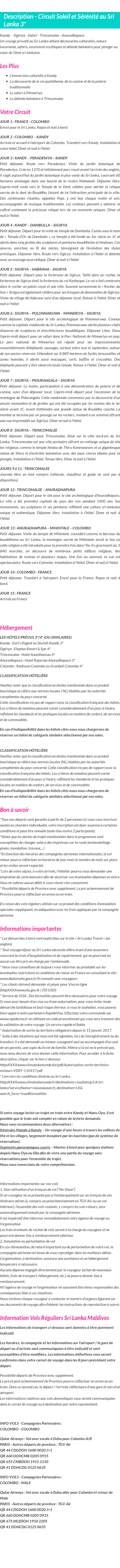 Détails du séjour