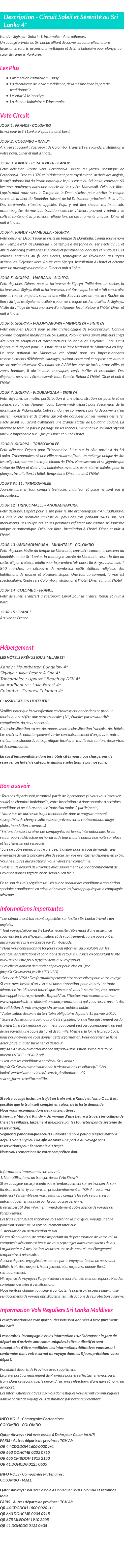 Détails du séjour