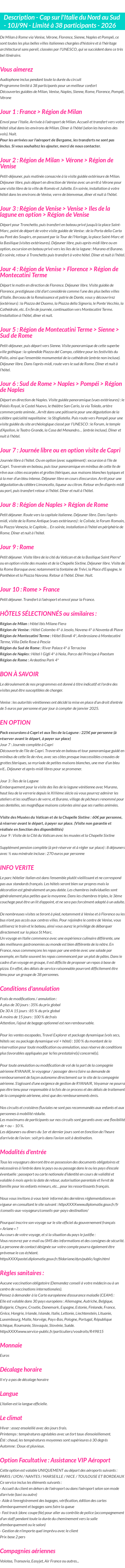 Détails du séjour