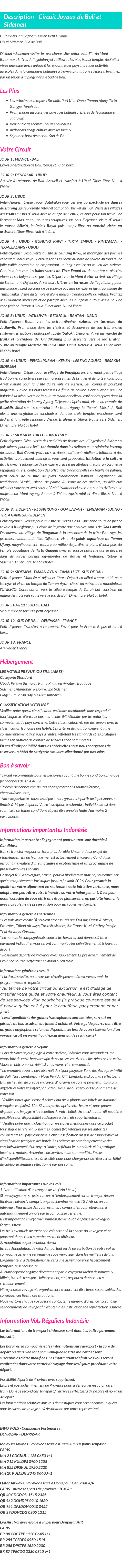 Détails du séjour