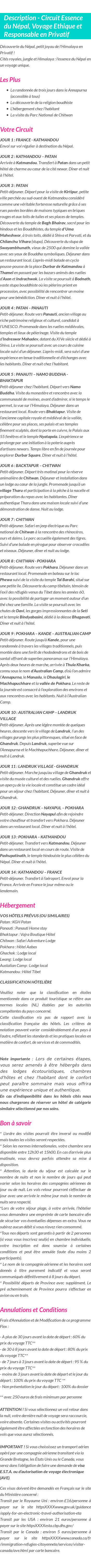 Détails du séjour