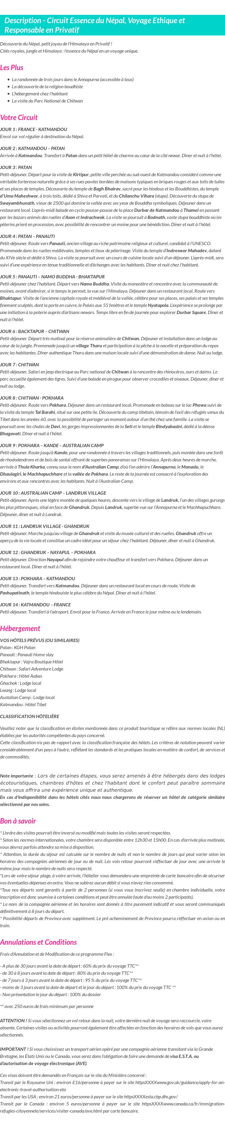 Détails du séjour