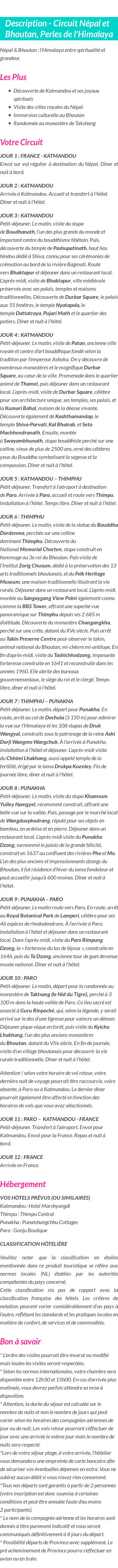 Détails du séjour