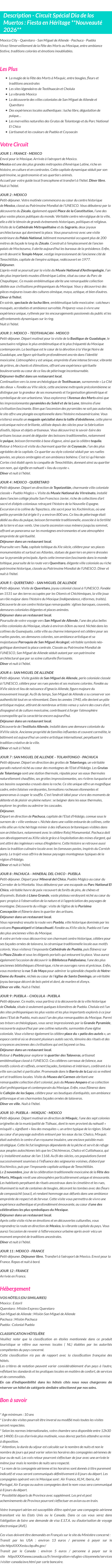 Détails du séjour