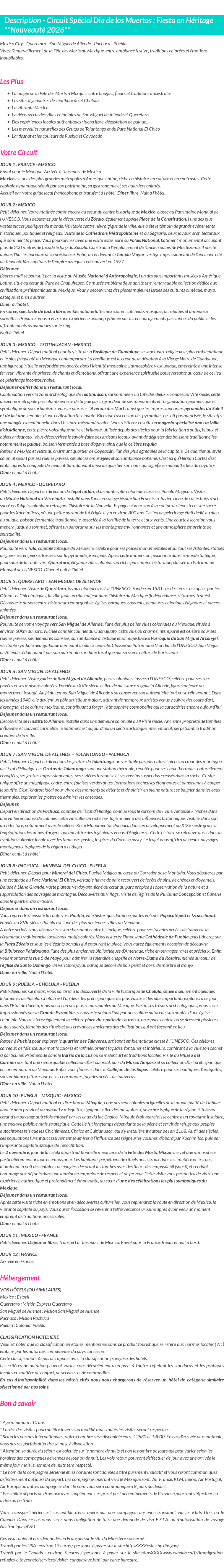 Détails du séjour