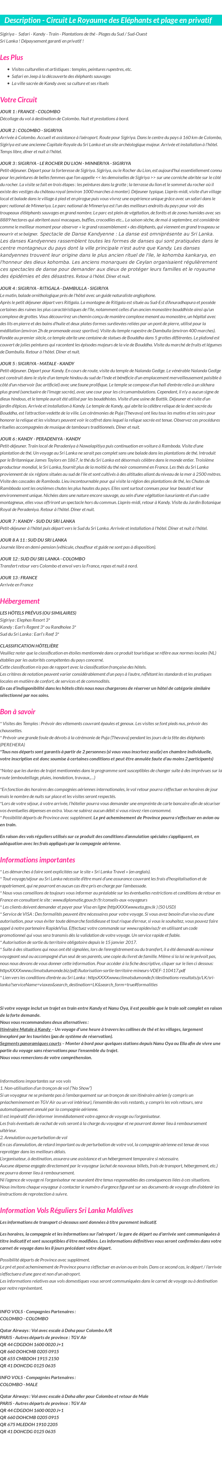 Détails du séjour