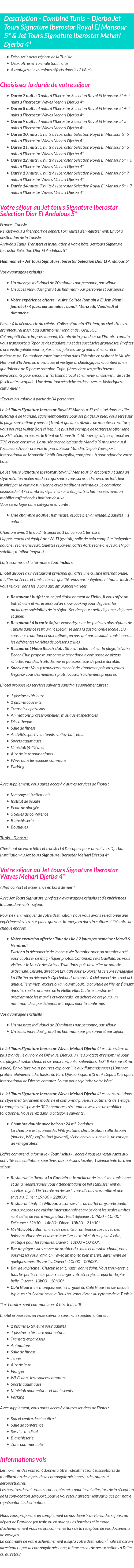 Détails du séjour