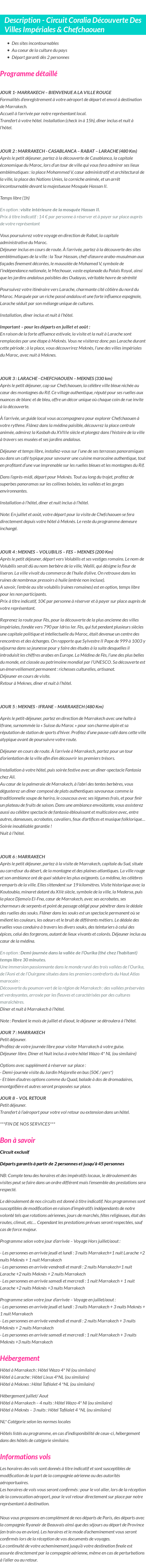 Détails du séjour
