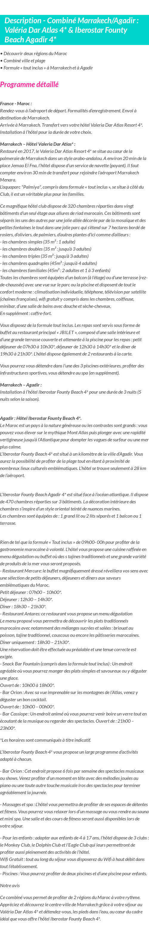 Détails du séjour