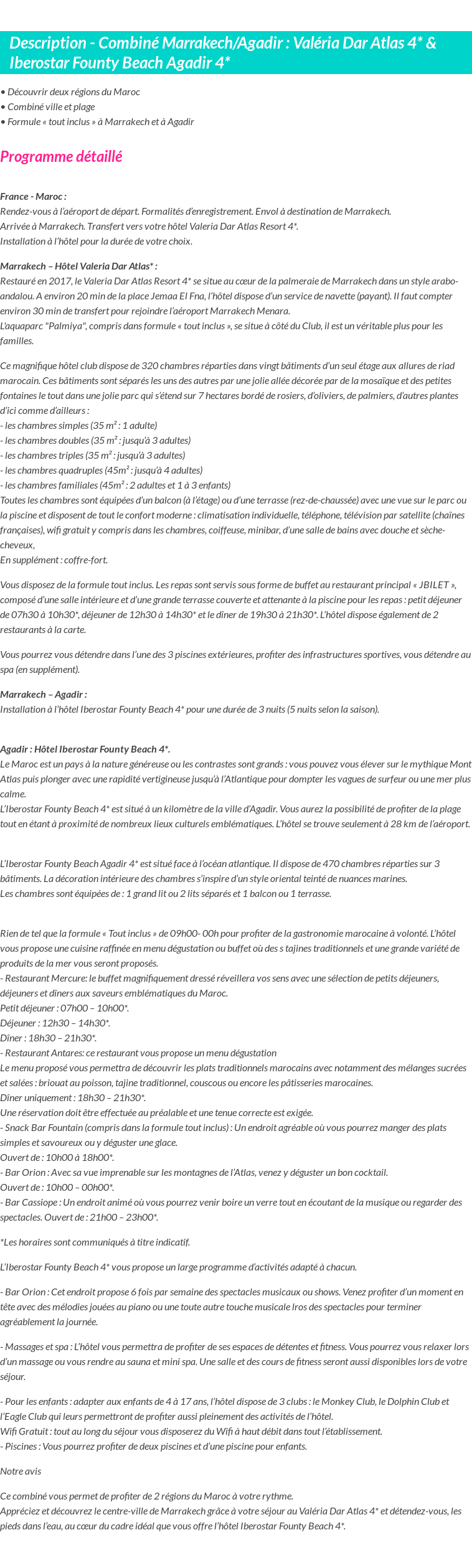 Détails du séjour