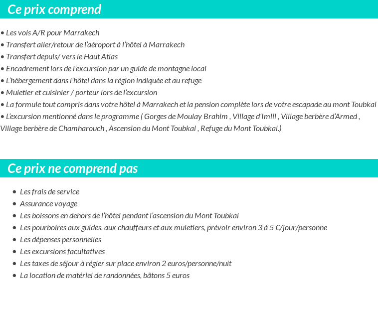 Conditions tarifaires