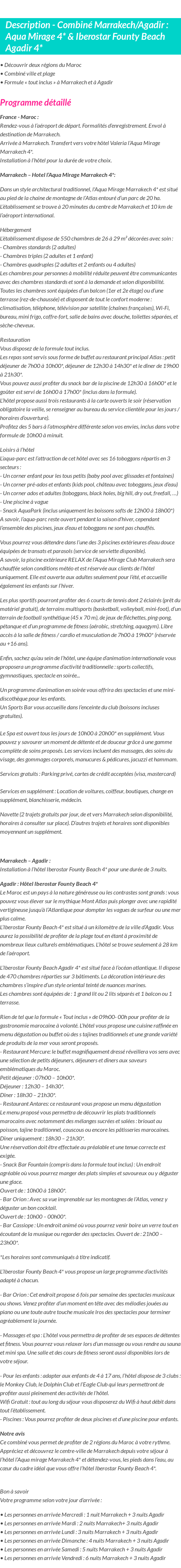 Détails du séjour