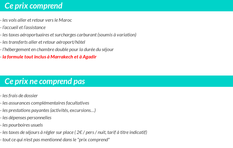 Conditions tarifaires