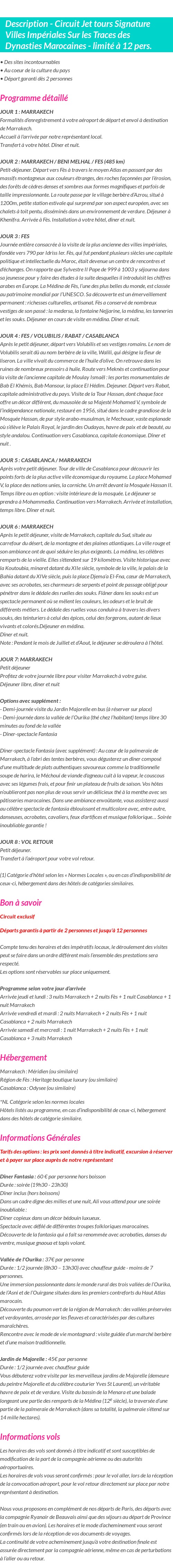 Détails du séjour