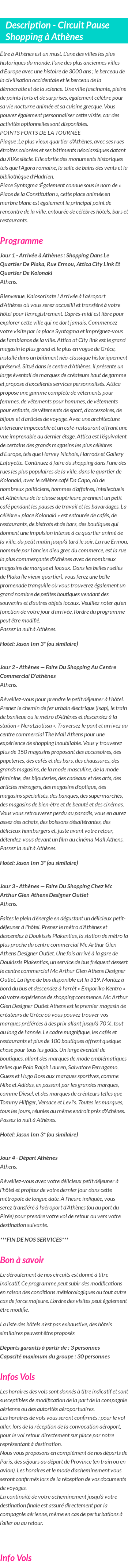 Détails du séjour