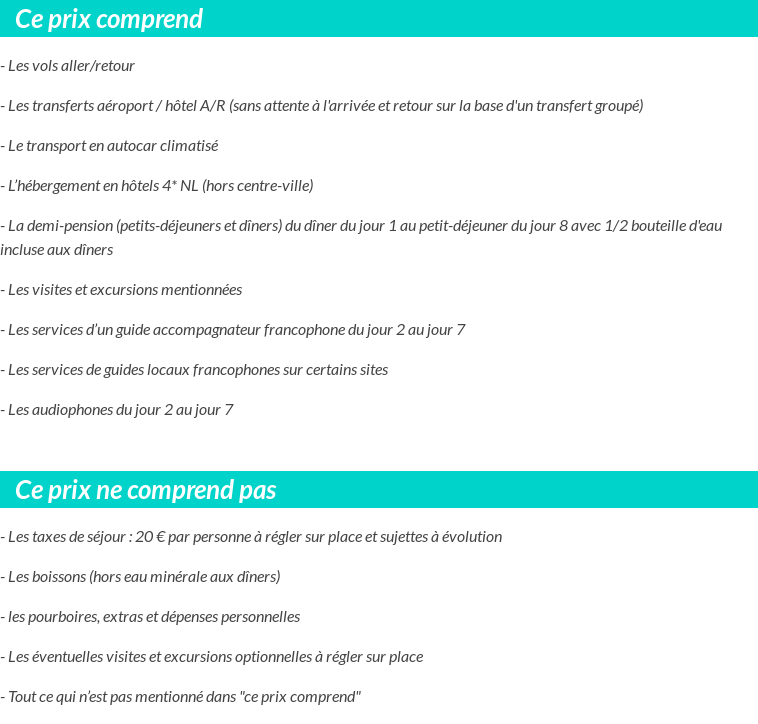 Conditions tarifaires
