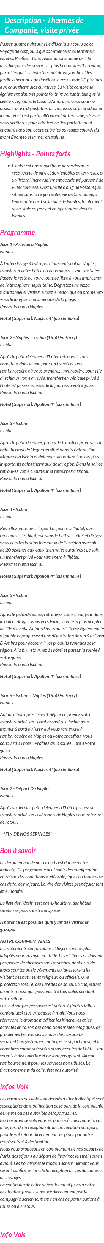 Détails du séjour