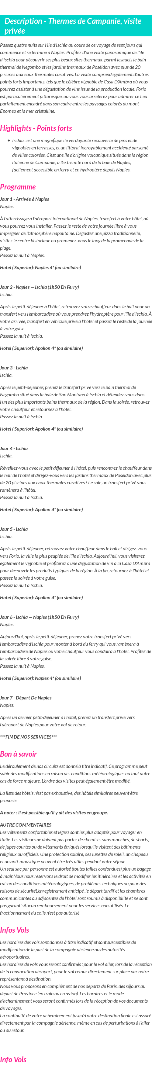Détails du séjour