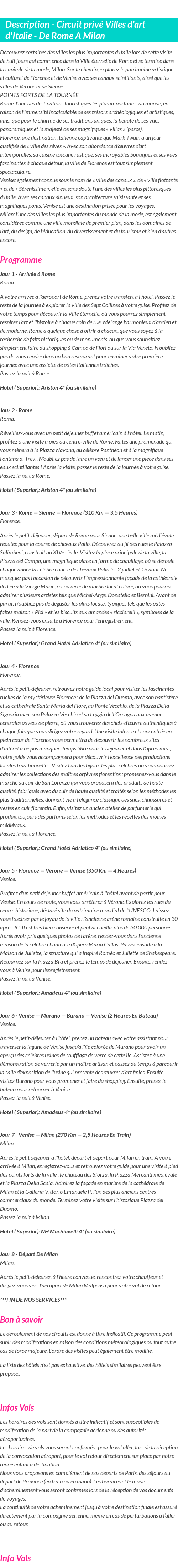 Détails du séjour
