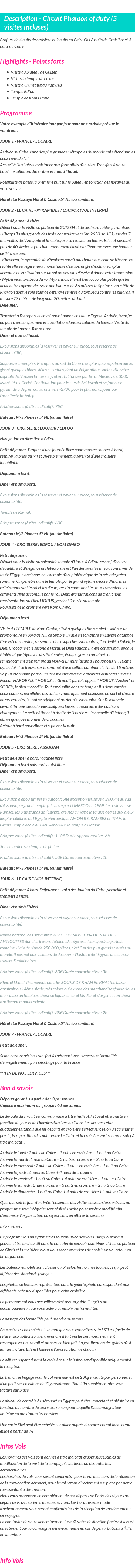 Détails du séjour