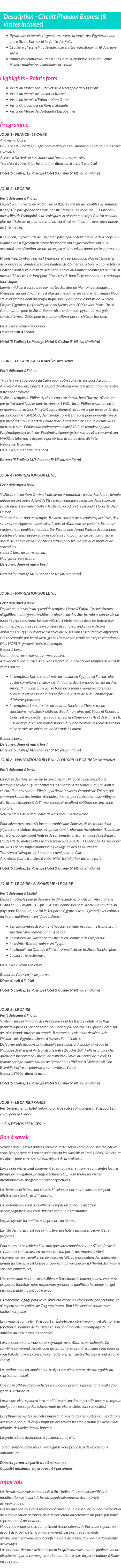 Détails du séjour