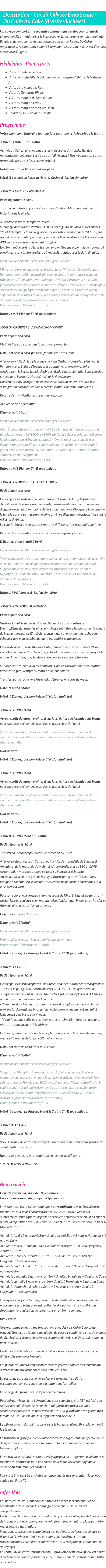 Détails du séjour
