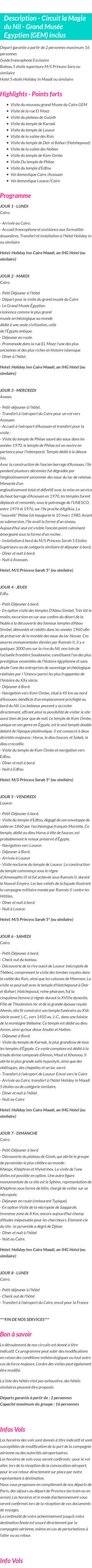 Détails du séjour