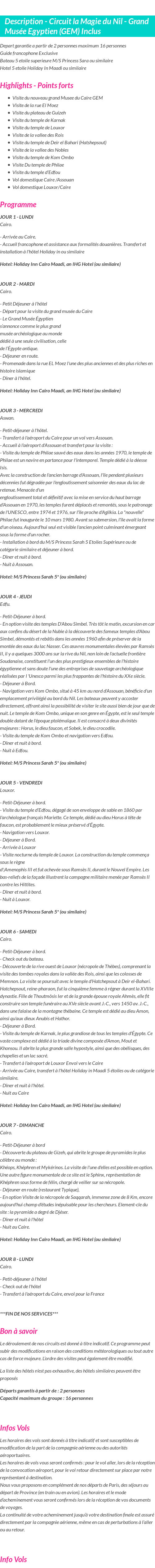 Détails du séjour