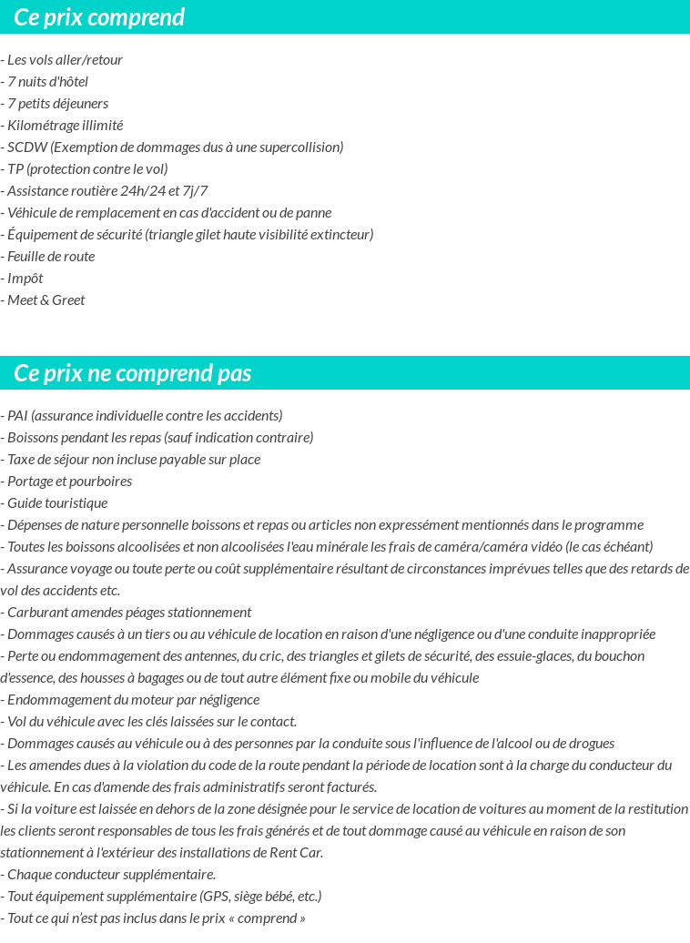 Conditions tarifaires