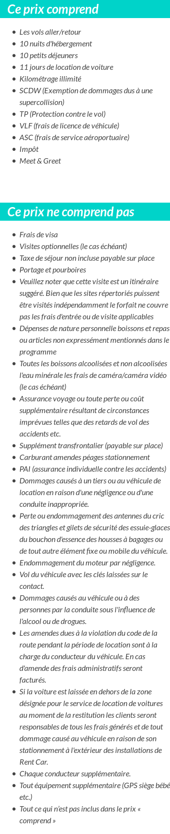 Conditions tarifaires