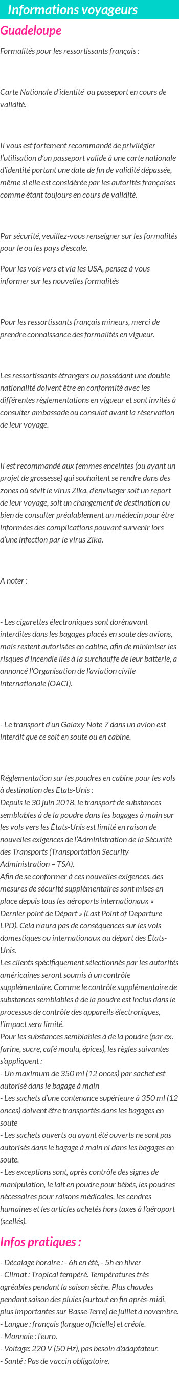 Formalités et infos voyageurs