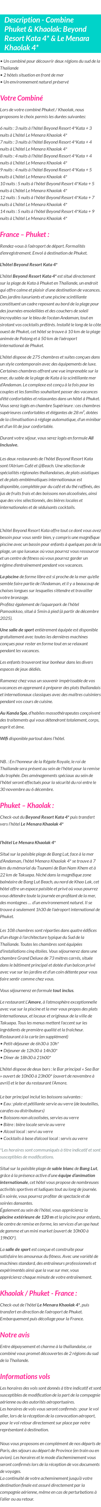 Détails du séjour