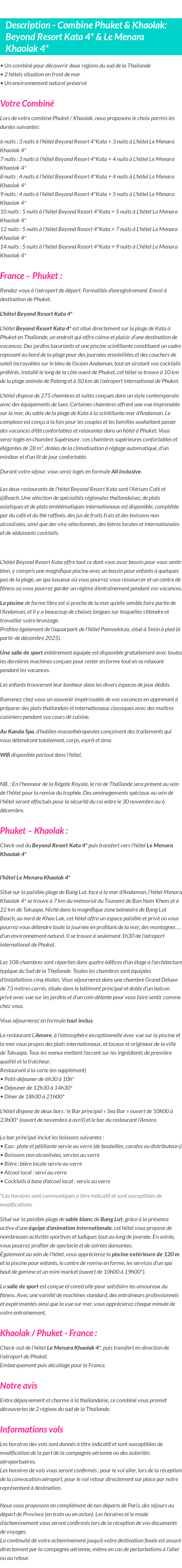 Détails du séjour