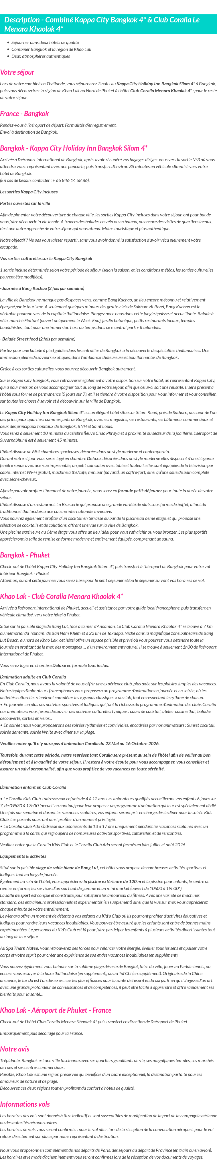 Détails du séjour