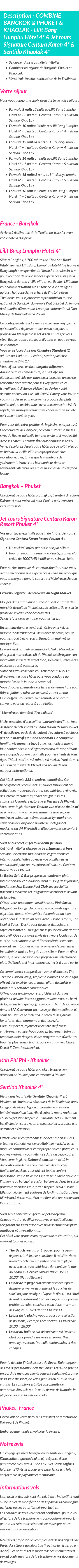 Détails du séjour