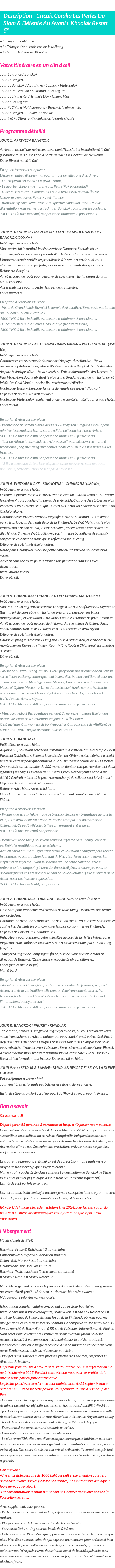 Détails du séjour