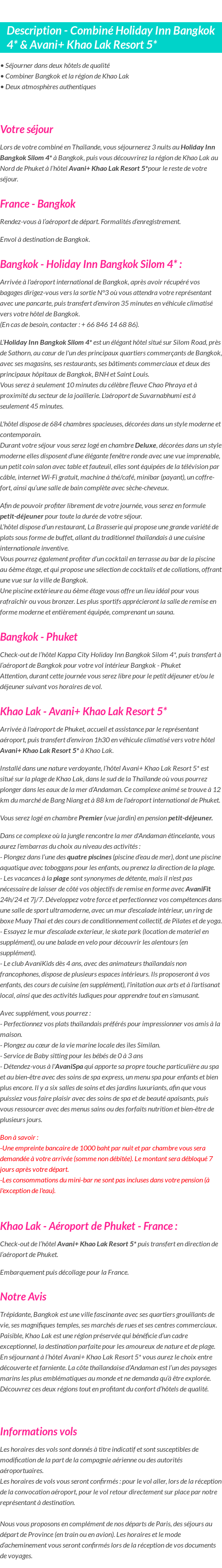 Détails du séjour