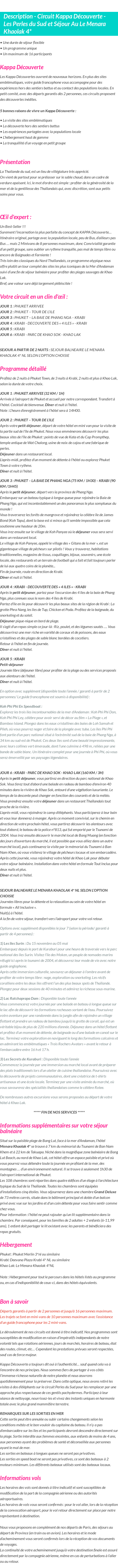 Détails du séjour