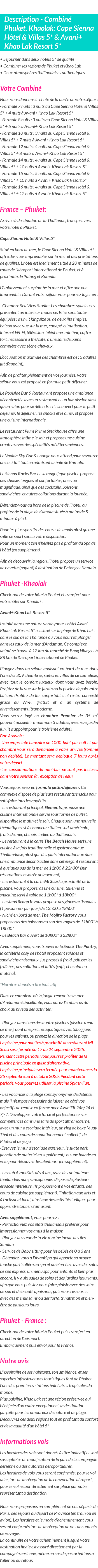 Détails du séjour