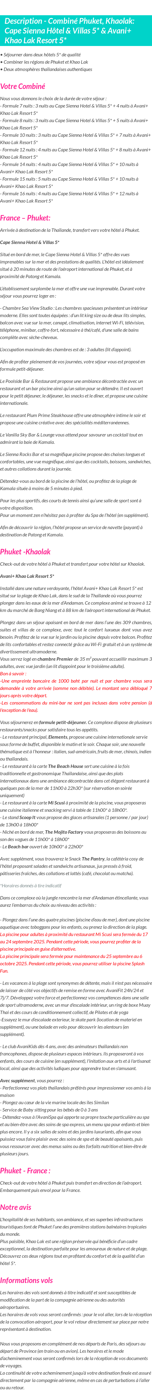 Détails du séjour