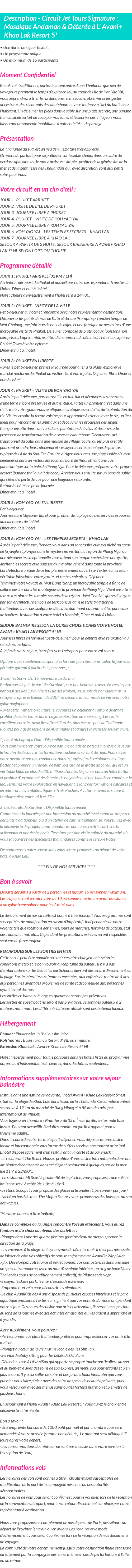 Détails du séjour