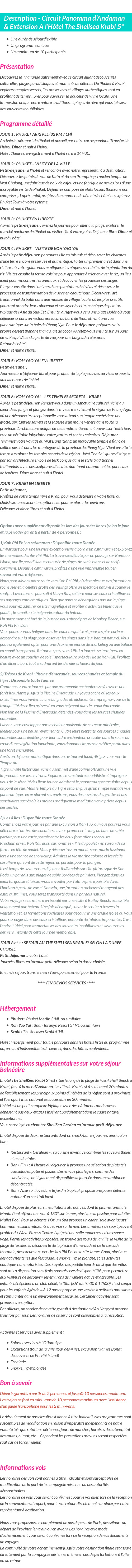 Détails du séjour