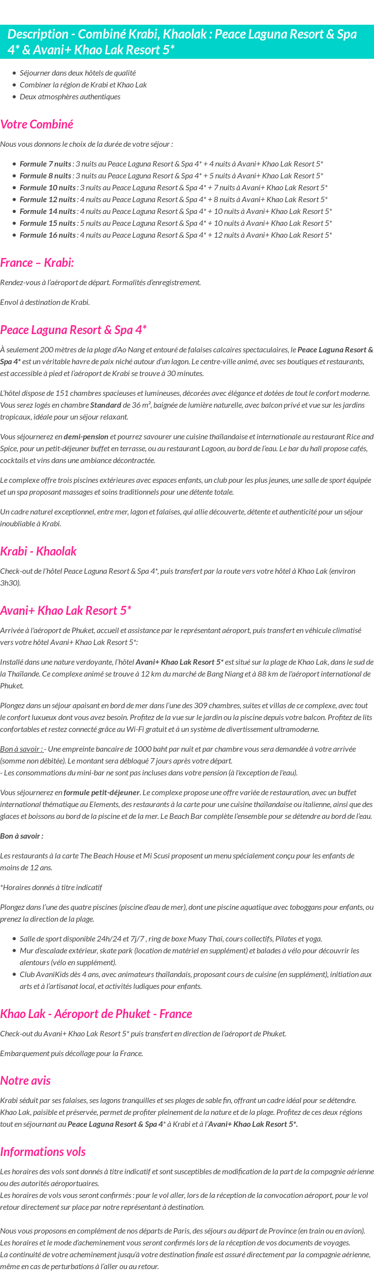 Détails du séjour