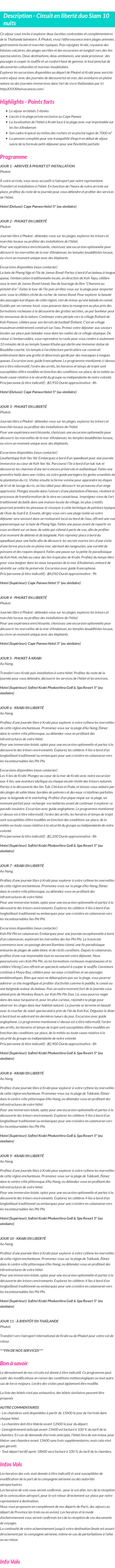 Détails du séjour
